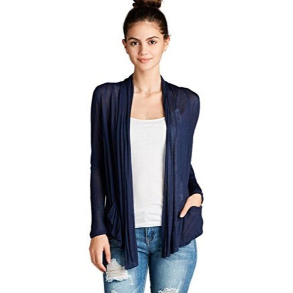 Active Basic Navy Open Front Lightweight Cardigan